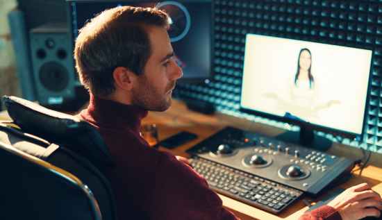Editor using AI-powered deep learning tools to automate video post-production and enhance footage.