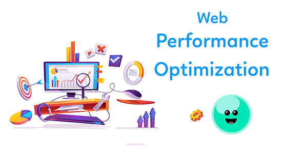 Web performance optimization techniques showing faster page load speed, optimized assets and improved website performance metrics.