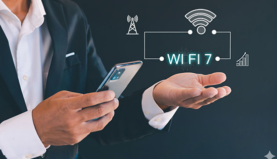 Enterprise office network using Wi-Fi 7 technology for faster connectivity and better performance.