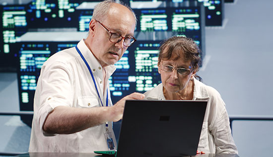 IT professional conducting office network health check to improve performance