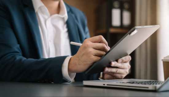 Digital signature concept with a secure document, encryption key, and authentication symbols.