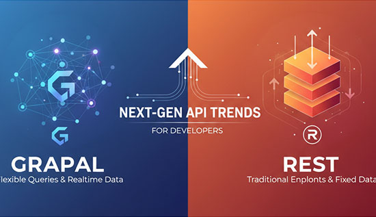 GraphQL vs REST comparison illustration showing next-gen API trends for modern developers.