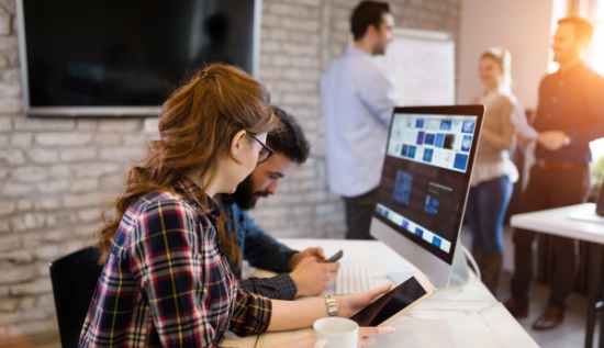 A digital workspace with cloud storage, virtual meetings, and productivity apps enhancing remote work efficiency.