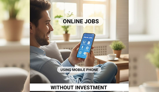 Person earning money online using a mobile phone without investment.