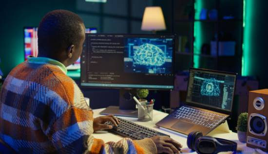Diagram illustrating deep learning, showcasing neural networks, data processing, and AI learning mechanisms