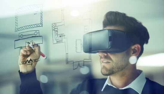 Augmented reality developer working on AR app with 3D model visualization and code interface