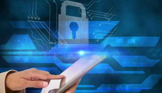 User completing a secure online transaction using digital identity verification tools such as biometrics and encrypted authentication.