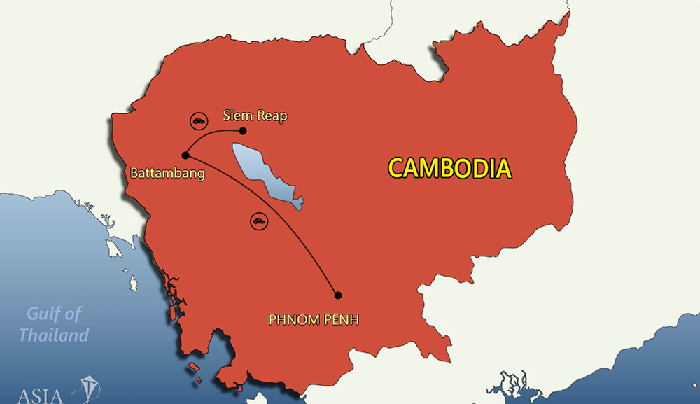 Detailed Cambodia map showcasing tourist destinations, cities, roads, and landmarks for exploring the Kingdom of Wonder.