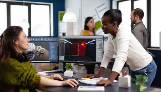 Interaction designer creating a user interface on a digital tablet