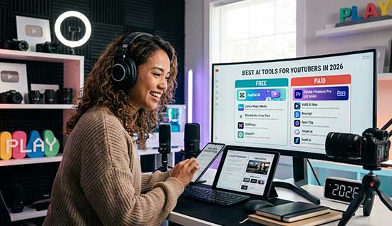 Best AI tools for YouTubers in 2026 free and paid platforms for video editing thumbnails and automation.