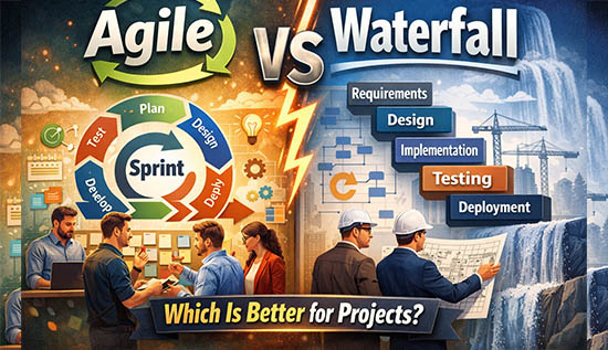 Agile vs Waterfall project management comparison showing workflow differences.