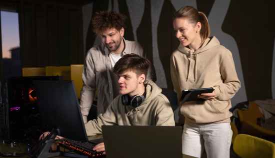 Developer working with neural network architecture visualizations alongside Rust and C++ code snippets, representing programming beyond Python.